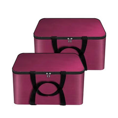 Storite 2 Pack Nylon Wardrobe Bag Underbed Cloth Storage Organizer | Moisture Proof Storage Bag, Storage box for Clothes Saree Bags, Zippered Closure & Handle - Magenta,37x34x23 cm