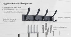 JAGGER JAG334 Wall Mounted Stainless Steel Wall Hooks for Hanging Cloth/Towel Hangers/Door Hangers/Hook Rail/Bthroom Hanger [ Combo Pack of 2 ] (Black, 6 PIN Hook)