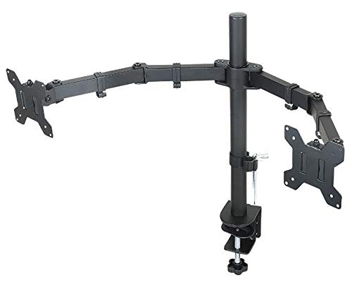 Rife Dual Monitor Mount | Fully Adjustable VESA Stand | Fits 17-27 inch Screens | Heavy-Duty Steel | Integrated Cable Management | Clamp and Grommet Installation | Ergonomic Workspace