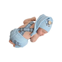 MOMISY Newborn Baby Photography Prop Outfits Solid Suspender with Cap Photo Shoot Costume for 0-6 Months (Sky Blue, 0-6 Month)