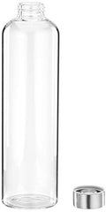 Amazon Brand - Solimo Silica Glass Bottle with Flip Cap, 1 Litre, Set of 4, Transparent
