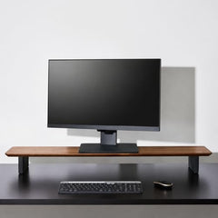 carpentray Wooden Computer Long Monitor Stand, Monitor Riser Desk Shelf Desktop Legs Stand TV Laptop Riser with Keyboard Storage Desk (Walnut (80cm, Black Legs)