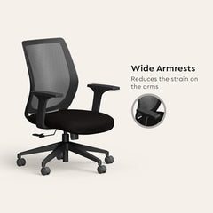 Interio by Godrej Curv Premium Mesh Wide Back Ergonomic Chair | Work from Home/Study Chair | 1-Year Warranty | Height Adjustable Chair | Heavy Duty PP Base | DIY Installation, Black
