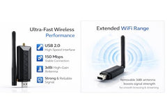 Wavenex AR9271 USB WiFi Adapter 150Mbps 2.4GHz – Kali Linux & Linux Compatible Wireless USB Adapter with Monitor Mode & Packet Injection – High Gain External Antenna for Windows 11/10 PC