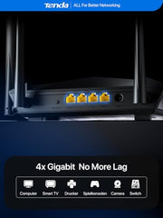 Tenda AC10 AC1200 Wireless Smart Dual-Band Gigabit WiFi Router, MU-MIMO, 4 Gigabit Ports, 867Mbps/5 GHz+ 300Mbps /2.4GHz, Support VPN Server, WiFi Schedule, (Black, Not a Modem)