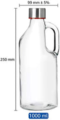 Amazon Brand - Solimo Silica Glass Bottle with Flip Cap, 1 Litre, Set of 4, Transparent
