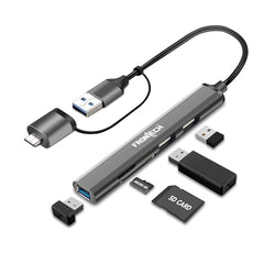 Frontech 8-in-1 Multi-Port Expansion Hub, Dual Input (USB-C & USB), High-Speed Data Transfer, Metal Matt Finish, Backed with 1 Year Warranty (NC-0058)