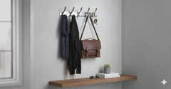JAGGER JAG334 Wall Mounted Stainless Steel Wall Hooks for Hanging Cloth/Towel Hangers/Door Hangers/Hook Rail/Bthroom Hanger [ Combo Pack of 2 ] (Black, 6 PIN Hook)