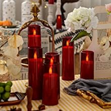 Flameless LED Pillar Candle Set of 2 | Acrylic Fiber Glass | Dancing Faux Wick | Remote Control with Battery Operated 3 AA | Home Décor & Gifting | 3" D x 6" H | Red