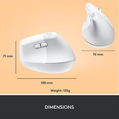 Logitech Lift Vertical Ergonomic Mouse, Wireless, Bluetooth or Logi Bolt USB Receiver, Quiet clicks, 4 Buttons, Compatible with Windows/macOS/iPadOS, Laptop, PC - Graphite