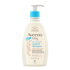 Aveeno Baby Daily Moisture Wash and Shampoo (354ml) | Cleanses hair & body | Oat kernel extract & glycerin | Tear-free, soap-free, paraben-free, hypoallergenic | US #1 Pediatrician recommended