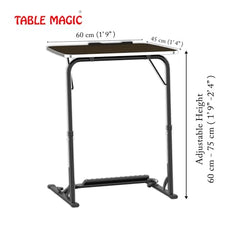 TABLE MAGIC- BADE Multipurpose Laptop Table Mat Finish - Adjustable, Foldable, Portable, Engineered Wood Top with Footrest, Top Size 60 * 45cm (X-Large, Midnight Black)
