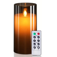 Flameless LED Pillar Candle Set of 2 | Acrylic Fiber Glass | Dancing Faux Wick | Remote Control with Battery Operated 3 AA | Home Décor & Gifting | 3" D x 6" H | Red