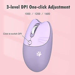 Lomiluskr Cute Cat Wireless Mouse, Lightweight Soundless Mice, 2.4G Wireless Mice, Candy Colors, Kawaii Mouse for Girls and Kids (Purple)