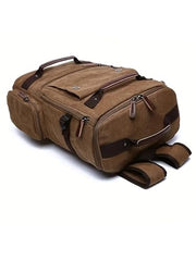 FUR JADEN Eco Friendly Travel 4 Compartment Laptop Backpack Made of Water Resistant Sustainable Canvas and Vegan Leather for Unisex for Travel Hiking Work (Coffee)
