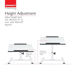 ISOMARS Multipurpose Laptop Table Desk & Height Adjustable Bed Table for Work from Home & Online Classes (White)
