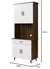 DeckUp Haven Kitchen Cabinet (Walnut & White, Matte Finish)