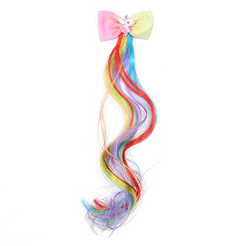 SYGA Children's Cute Cartoon Pony Unicorn Bow Hair Extensions For Girls three colors Hairpin Wig Headdress Colorful Wig(Multi-04)