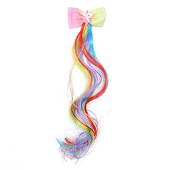 SYGA Children's Cute Cartoon Pony Unicorn Bow Hair Extensions For Girls three colors Hairpin Wig Headdress Colorful Wig(Multi-04)