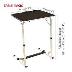 TABLE MAGIC- BADE Multipurpose Laptop Table Mat Finish - Adjustable, Foldable, Portable, Engineered Wood Top with Footrest, Top Size 60 * 45cm (Beige- Wenge)