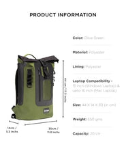 CarryPro MOJO V2.0-20L Everyday Laptop Backpack, Fits Up to 15.6 Inch Roll Top Laptop Bag for Office, College & Travel, Water Resistant Fabric, Ultra Lightweight Bag, 1 Year Warranty - Hot Orange