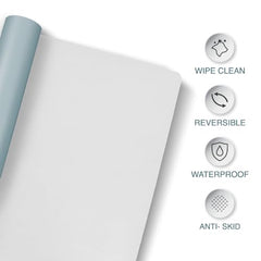 Bellblock Large Extended Reversible Desk Mat/Mouse Pad/Gaming Pad for Office/Home| Vegan Leather | Anti-Skid, Slip-Resistant, Splash-Proof | White & Sky Blue | 60x30cm