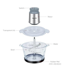 iBELL MT200GM Electric Food Chopper 700W with 2L Glass Bowl, Multi Purpose Chopper for Meat Vegetables Fruits Nuts & Herbs,2 Year Warranty