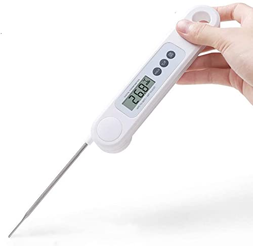 SYGA Instant Read Cooking Thermometer Digital Food Thermometer Backlit LCD Display Foldable Long Probe and Auto On/Off Very Suitable for Kitchen Cooking BBQ Water Meat Milk-White