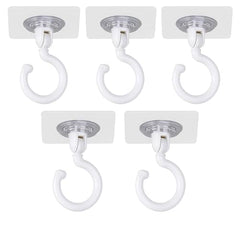 SHARUJA Heavy Duty 360° Rotating Self Adhesive Ceiling Hooks (Pack of 5) – No Drill, Waterproof Sticky Hooks for Hanging Plants, Wind Chimes, Lights & Mosquito Nets – Wall & Ceiling Mount Hooks (5)