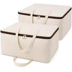 TAKIVA Cotton Canvas Storage Bags for Clothes Large (Pack of 2) | Blanket Storage Box | Canvas Blanket Storage Bags | Cloth Storages Bags for Clothes & Quilts | Foldable Under Bed Storage Organizer