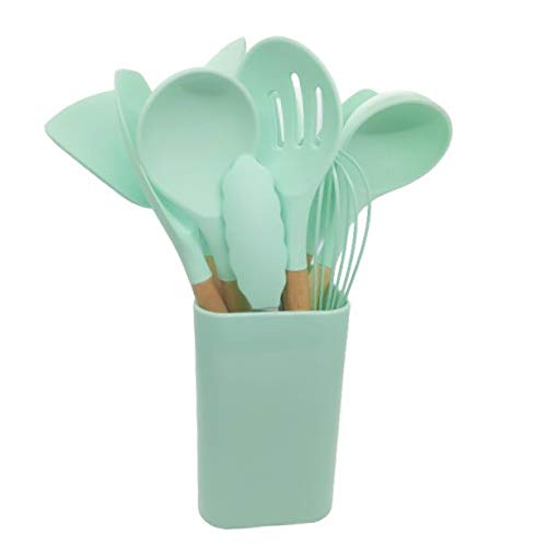 Syga Silicone Kitchen Spoon Utensil Set, 11 Piece (Green)