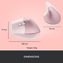 Logitech Lift Vertical Ergonomic Mouse, Wireless, Bluetooth or Logi Bolt USB Receiver, Quiet clicks, 4 Buttons, Compatible with Windows/macOS/iPadOS, Laptop, PC - Graphite