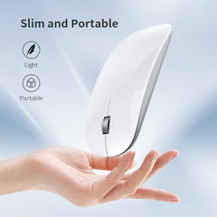 Offbeat - Atom Dual Bluetooth 5.1+5.1 & 2.4Ghz Wireless, Type-C Rechargeable 100 Hours Battery Silent Click Mouse, Triple Device connectivity Windows, Mac, iOS, Android (Silver)