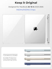 EooCoo Case for MacBook Air 15 inch M5 M4 M3 M2 2026-2023, Sparkly Clear