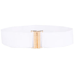 SYGA Women's Bamboo Pattern Buckle Elastic Girdle Elastic Waistband Outer Dress Decorative Belt (White)