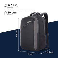 American Tourister Martt+ 01 | 28L Backpack | 17" Laptop Bag | 3.5 Compartments | Office & College Backpack for Men and Women | Rain Cover Included | Grey | 1 Year Global Warranty