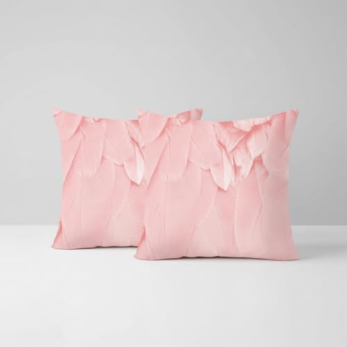 MOMISY Decorative Polyester Home Sofa Bedside Cushion Throw Pillow Covers, 45 x 45 cm, Pack of 2 (Leaves Pink A2)