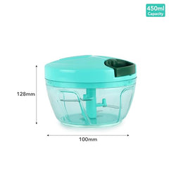 Cello Magic Hand Chopper XL | Multi Utility Chopper | 5 Stainless Steel Blades | Vegetable and Fruits chopper | 15 Cuts One Pull | (Chopper, Blade, Whipper) | 900 ml| Green