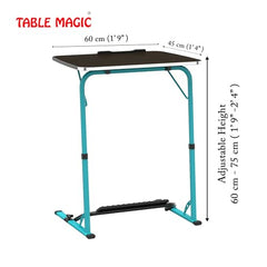 TABLE MAGIC- BADE Multipurpose Laptop Table Mat Finish - Adjustable, Foldable, Portable, Engineered Wood Top with Footrest, Top Size 60 * 45cm (X-Large, Midnight Black)