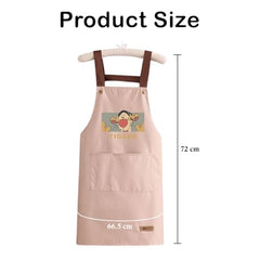 MOMISY Kitchen Apron with Front Pocket – Cute Cartoon Cooking Apron (Peach)