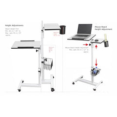Isomars Multipurpose Laptop Table Study Desk, Lockable Wheels, & Height Adjustable for Breakfast Table, WFH & Online Classes Made in India (White)