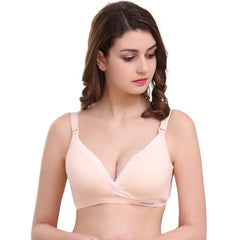 MOMISY Women's Top Open Maternity Nursing Bra Wire Free Lace Cotton Closure Breastfeeding Pregnancy Bra (Peach, 36B)