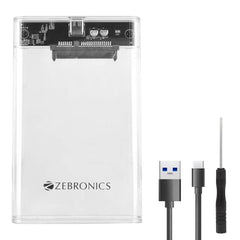 Zebronics 2.5" SSD/HDD Enclosure, Max. 4TB Storage, Upto 5Gbps Transfer Speed, Tool-Free Slide Design, USB to Micro B Connector, Windows, Mac, Linux Support, Transparent Case (CSH101)