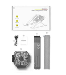 OBOE Aluminium Laptop Stand Six Level Adjustable Height with Cooling Fan Lightweight Portable Mini Laptop PC Tablet Holder Anti-Slip Design Mounting Bracket (Grey)
