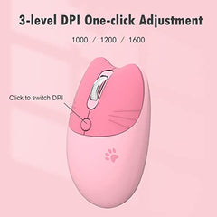 Lomiluskr Cute Cat Wireless Mouse, Lightweight Soundless Mice, 2.4G Wireless Mice, Candy Colors, Kawaii Mouse for Girls and Kids (Purple)