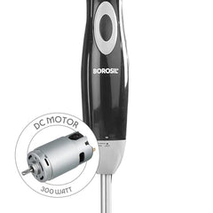 Borosil Smartblend Hand Blender with 800ml Beaker | 300W Silent DC Motor, Detachable & Washable Blending Rod | Stainless Steel Stem for Hot/Cold Blending, Anti Splash | 1 Year Warranty