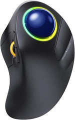 ProtoArc EM03 Wireless Bluetooth Trackball Mouse, Ergonomic RGB Rollerball Rechargeable for Computer, Laptop, 3 Device Connection & Index Finger Control for iPad, Mac, Windows - Graphite