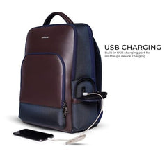 Aethon | Krossover 15.6-Inch Laptop Backpack | Water-Resistant with Multiple Pockets for Office, Travel | Shoulder Bag Made with Vegan Microfiber Leather (BLUE + BROWN)