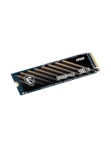 MSI SSD SPATIUM M450 PCIe 4.0 NVMe M.2 500GB V1 – Internal Solid State Drive, up to 3600 MB/s Read & 2300 MB/s Write, PHISON E19T Controller, 3D NAND, Built‑In Data Security, 5‑Year Warranty (300 TBW)