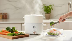 PIOUS Multipurpose Small Electric Kettle with Ceramic Coating 2L | Mini Multi Cooker Kettle For Boil, Steam, Fry, Saute | Electric Cooking Pot For Hostel | Diwali Gift | Dual Power 200W & 700W (White)